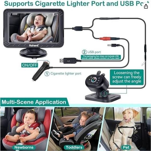 Rohent Baby Car Camera with Display HD 1080P Baby Car Mirror 5 Mins Easy Crystal - Picture 7 of 8